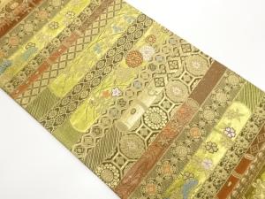 引箔横段に草花・華文・古典柄模様織出し袋帯